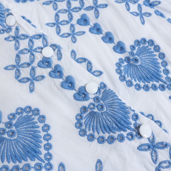 Johnny Was Dress White With Blue Embroidered Hearts Eyelet Button Up Boho Large - Picture 8 of 16